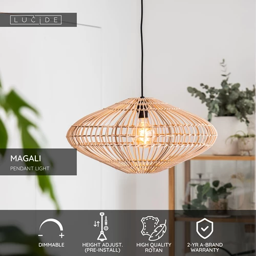 Lucide MAGALI - Pendant light - Ø 56 cm - 1xE27 - Natural - USP